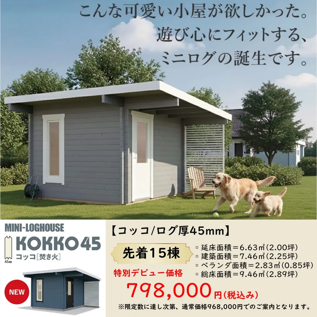 ２坪サイズのミニログ 棟数限定　先行予約開始 ！