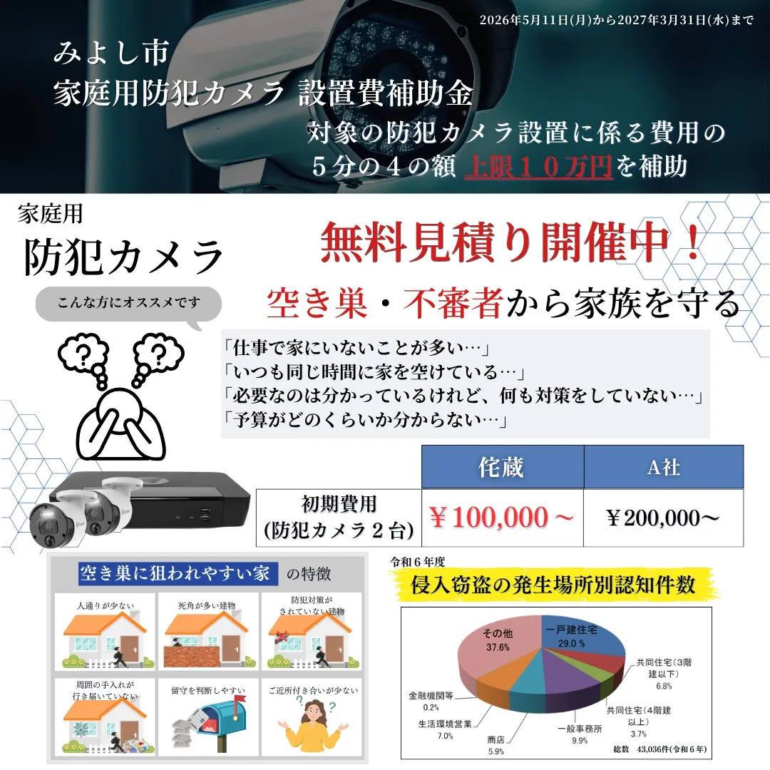 みよし市家庭用防犯カメラ設置補助金!